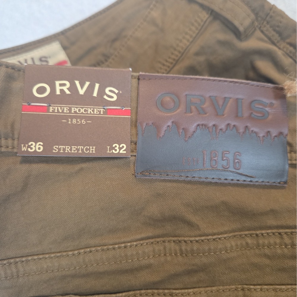 ORVIS FIVE POCKET STRETCH PANTS Brown KHAKI MENS 36X32 NEW With TAGS Casual - Picture 5 of 16